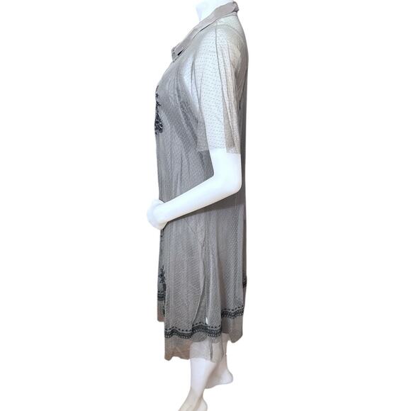 Johnny Was Biya Silk Nylon Burnette Mesh Embroidered Dress Gray Black Size XL - Picture 2 of 8